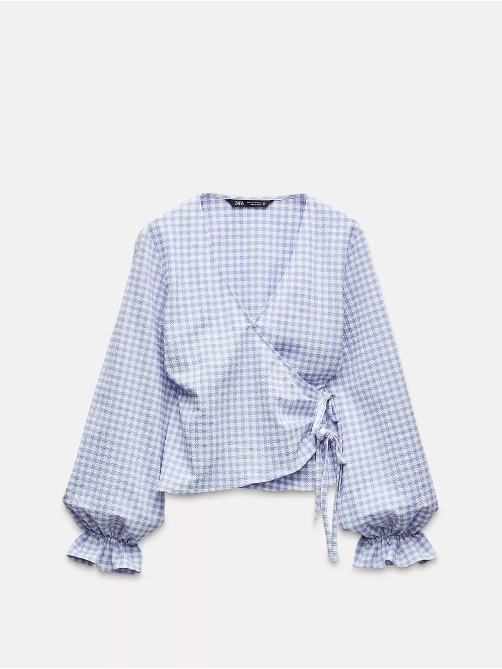 Zara Blue Gingham Wrap Blouse Sz Small